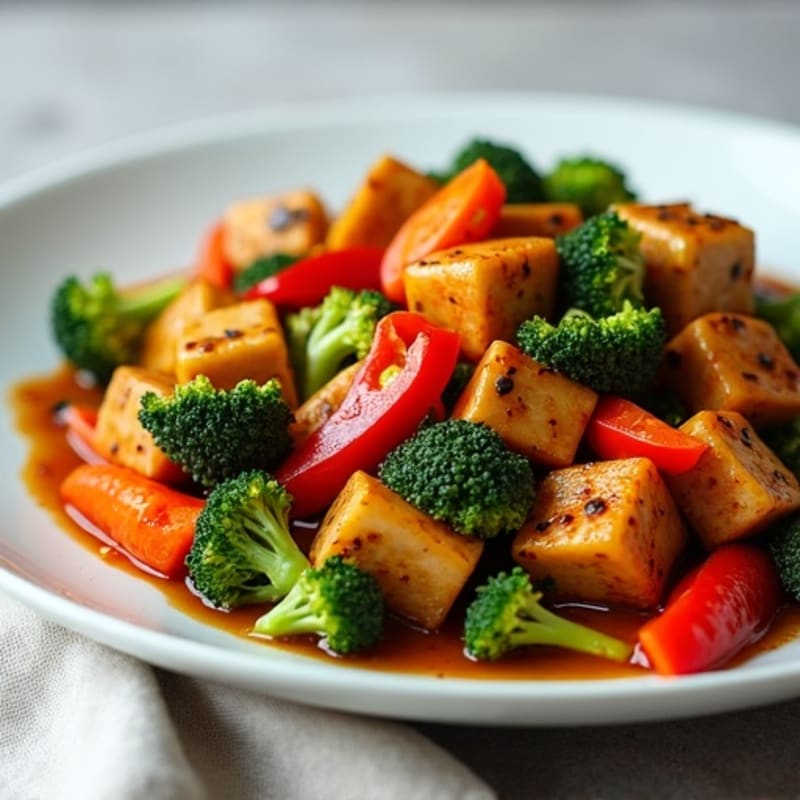 Sticky Maple Ginger Tempeh with Crispy Vegetables