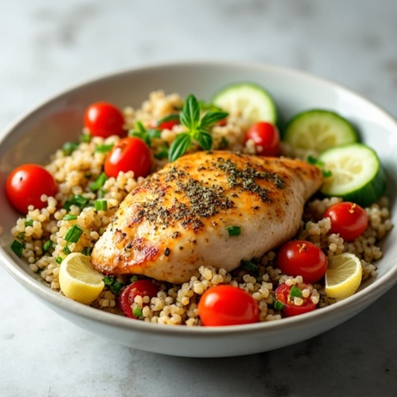 Herb-Roasted Chicken and Quinoa Bowl with Fresh Vegetables