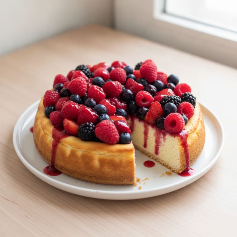 Creamy Greek Yogurt Protein Cheesecake with Mixed Berries