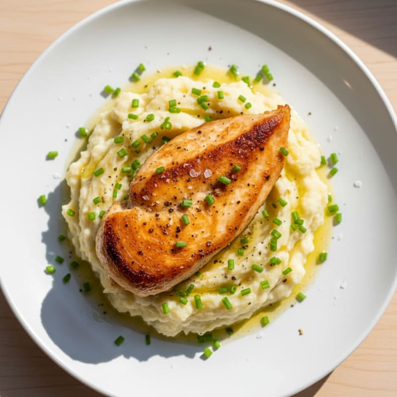 Buttery Garlic Mashed Potatoes with Pan-Seared Chicken