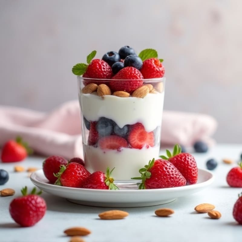 Greek Yogurt Protein Parfait with Mixed Berries and Almonds