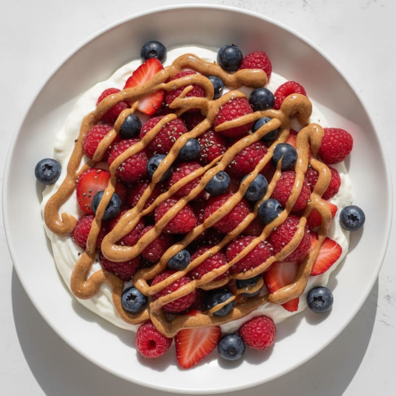 Greek Yogurt Protein Bowl with Mixed Berries and Almond Butter