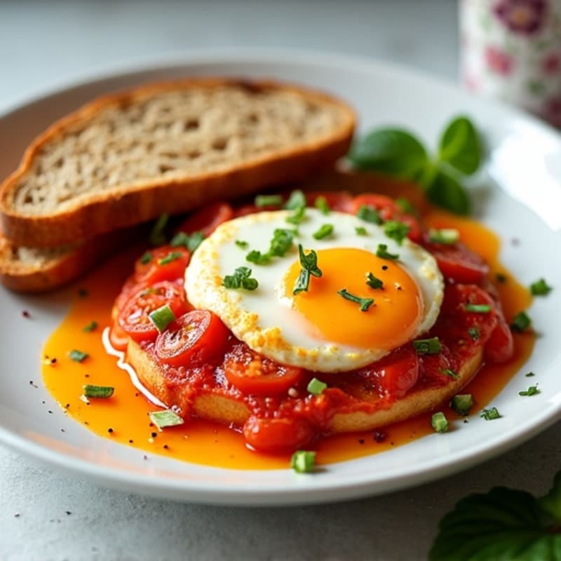 Spicy Tomato Egg Bake with Feta and Whole Grain Toast