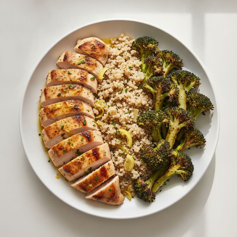 Grilled Chicken Breast with Roasted Broccoli and Quinoa