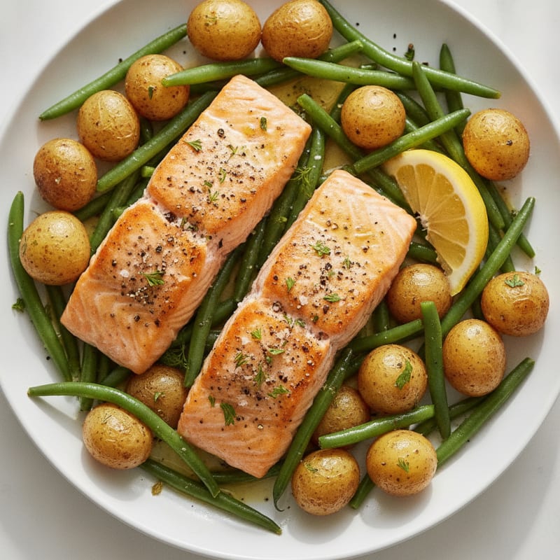 Herb-Roasted Salmon with Green Beans and Potatoes