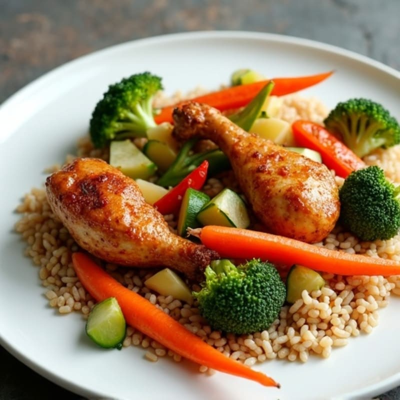 Crispy Chicken and Veggie Brown Rice Stir-Fry