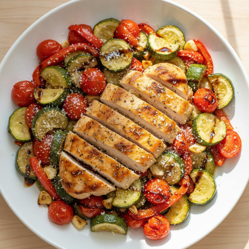 Tuscan Chicken Skillet with Roasted Vegetables