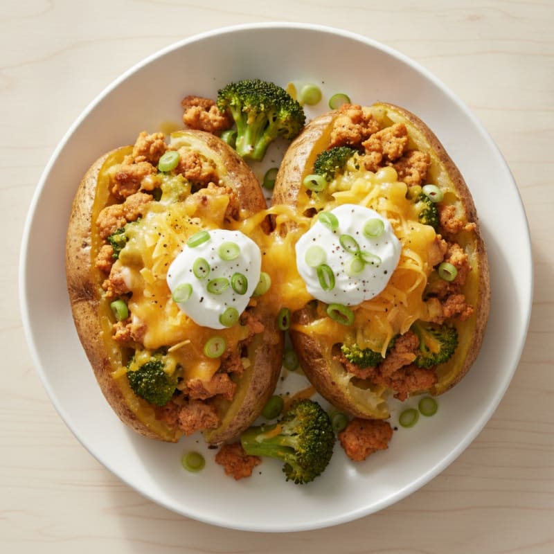 Loaded Baked Potatoes with Savory Turkey and Broccoli