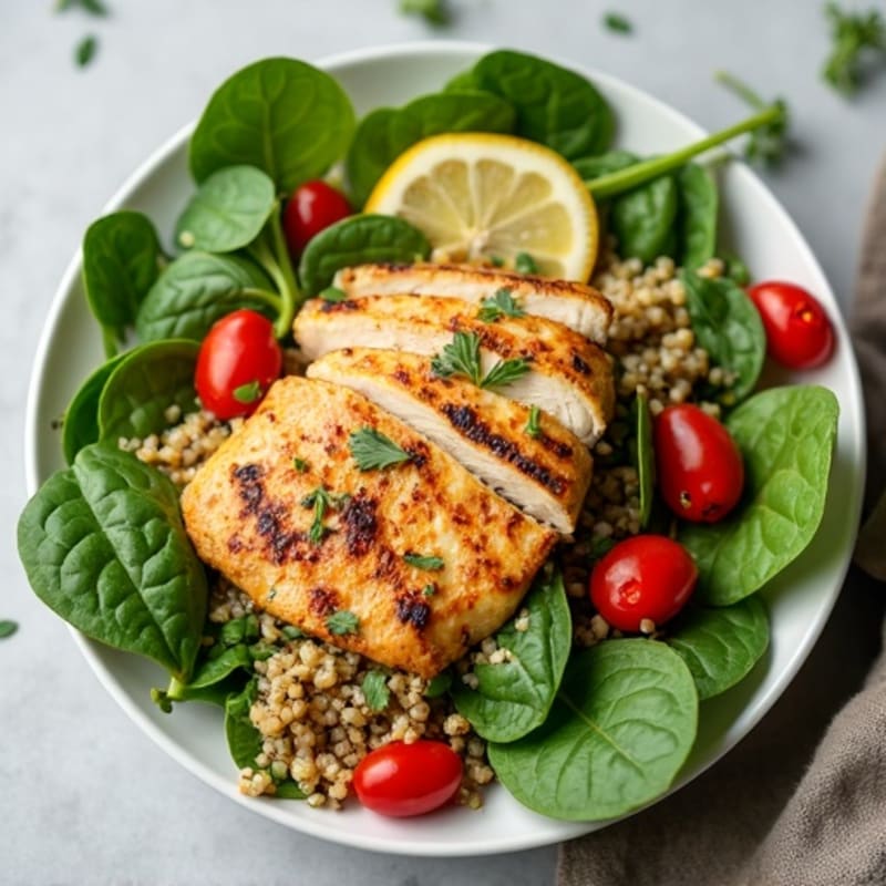 Grilled Chicken Salad with Spinach and Quinoa