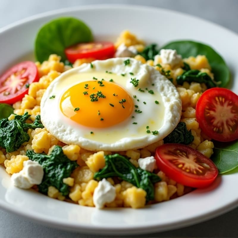 Egg White Spinach Scramble with Cottage Cheese and Sliced Tomatoes