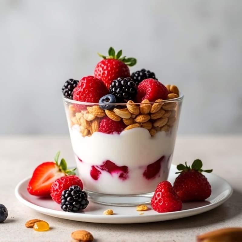 Greek Yogurt Parfait with Mixed Berries and Crunchy Almonds