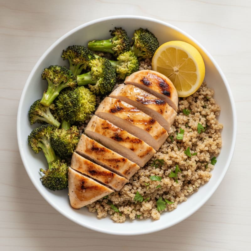Grilled Chicken Breast with Quinoa and Roasted Broccoli