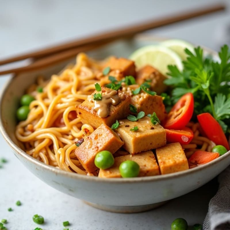 Creamy Peanut-Ginger Rice Noodles with Crispy Tofu