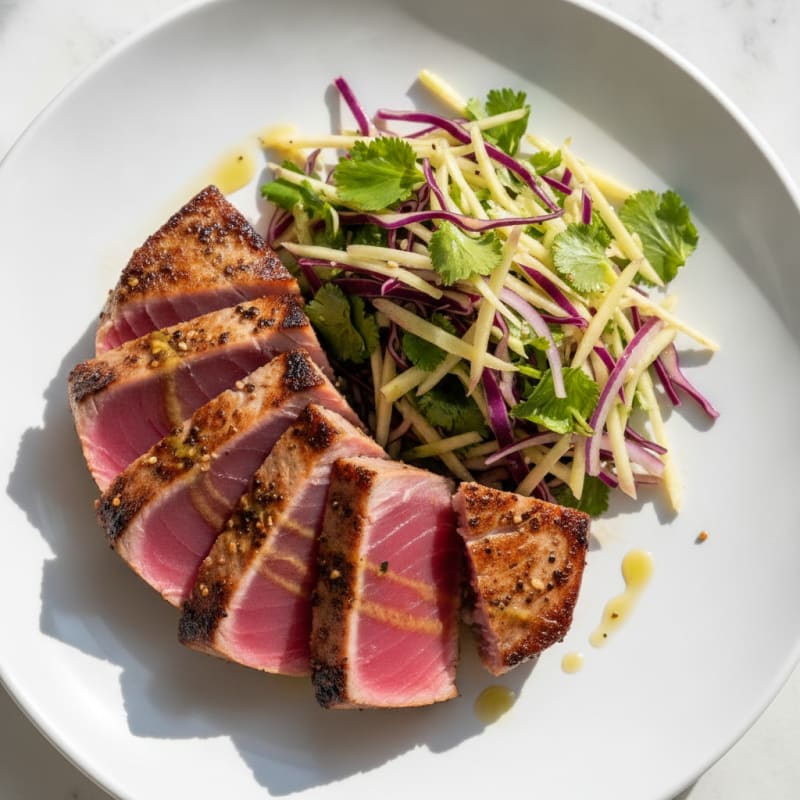 Seared Tuna Steak with Crunchy Cabbage Slaw
