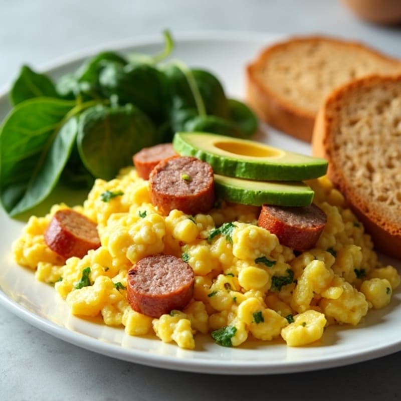 Egg White Scramble with Turkey Sausage and Spinach