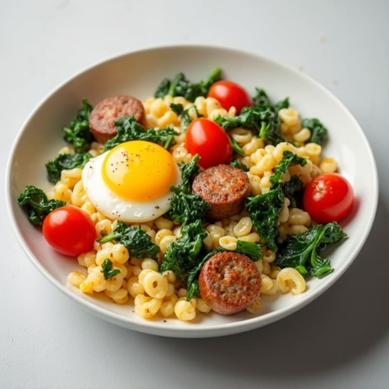 Egg White Scramble with Chicken Sausage and Sautéed Spinach