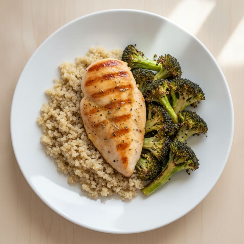 Grilled Chicken Breast with Quinoa and Roasted Broccoli