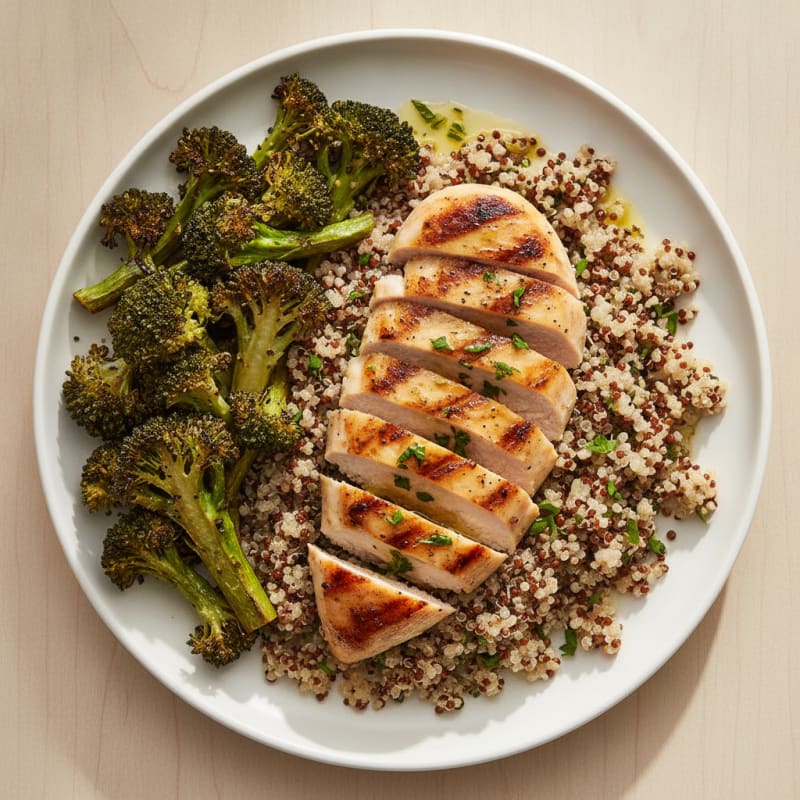 Grilled Chicken Breast with Quinoa and Roasted Broccoli