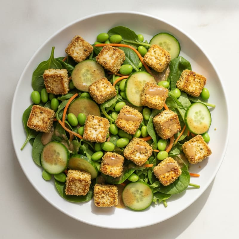 Pan-Seared Tofu Salad with Miso Dressing
