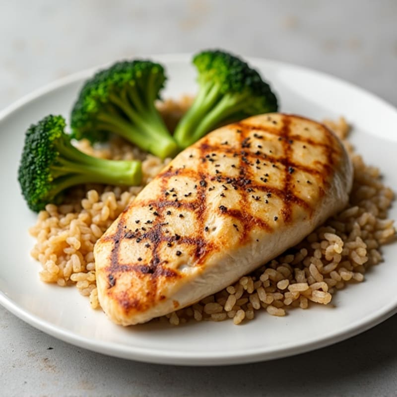 Grilled Chicken Breast with Brown Rice and Roasted Broccoli