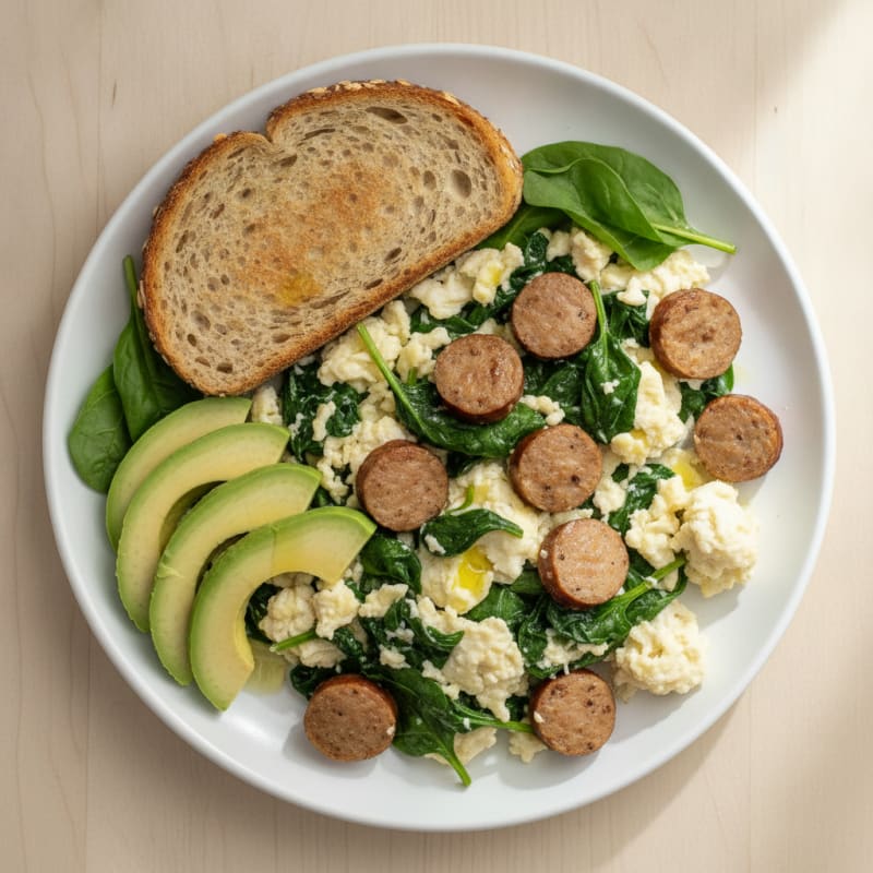 Egg White and Turkey Sausage Scramble with Spinach