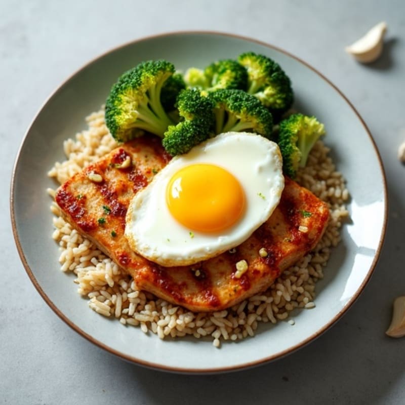 Egg and Chicken Veggie Stir-Fry with Brown Rice