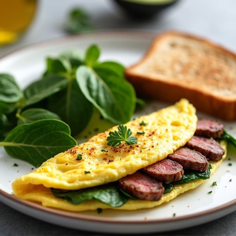 Egg White and Spinach Omelette with Grilled Steak Strips