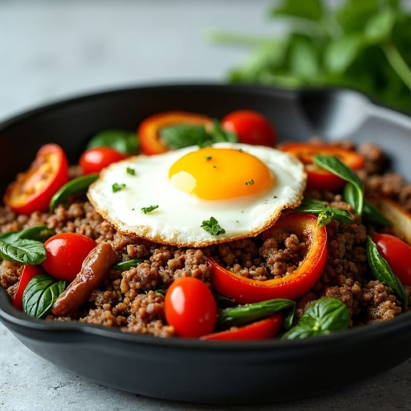 Savory Ground Beef and Roasted Vegetable Skillet