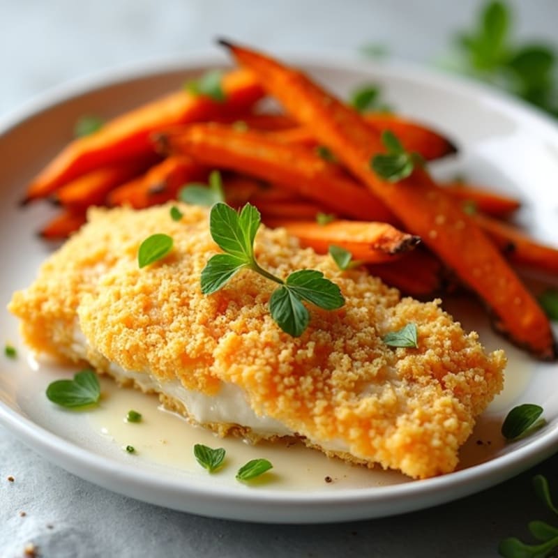 Crispy Baked Cod with Roasted Sweet Potato Fries