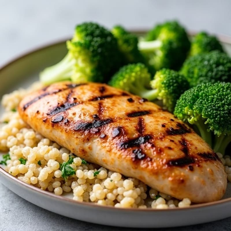 Grilled Chicken Breast with Quinoa and Steamed Broccoli