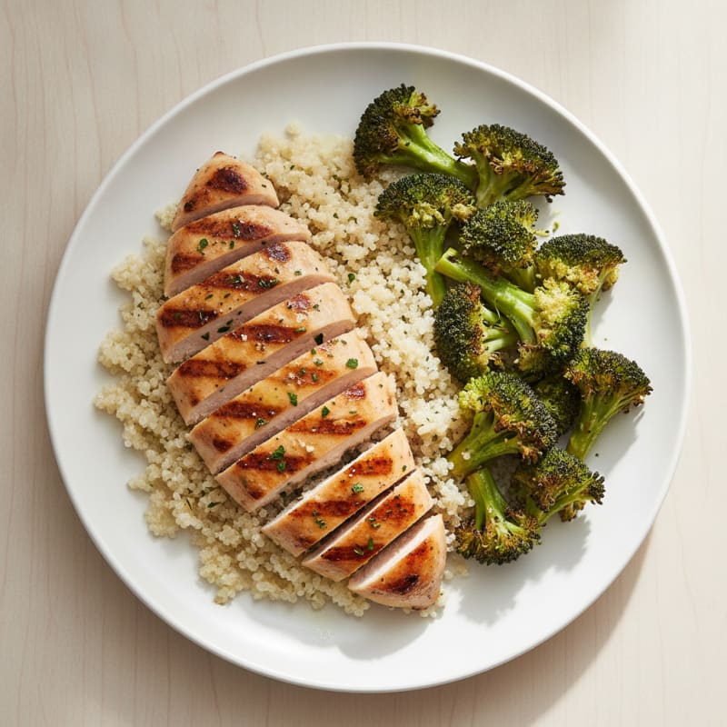 Grilled Chicken Breast with Quinoa and Roasted Broccoli