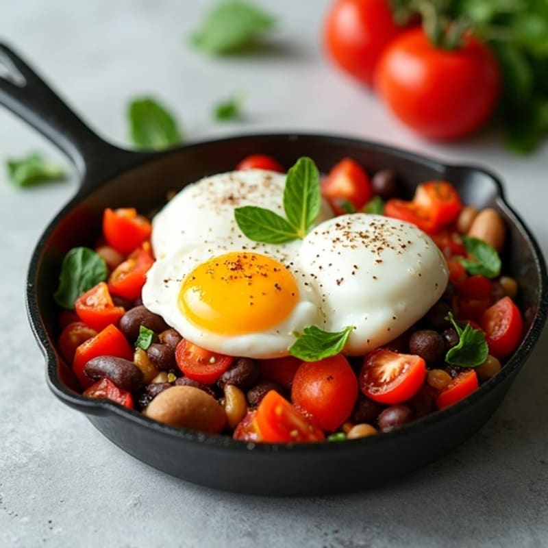 Hearty Tomato and Bell Pepper Skillet with Poached Eggs