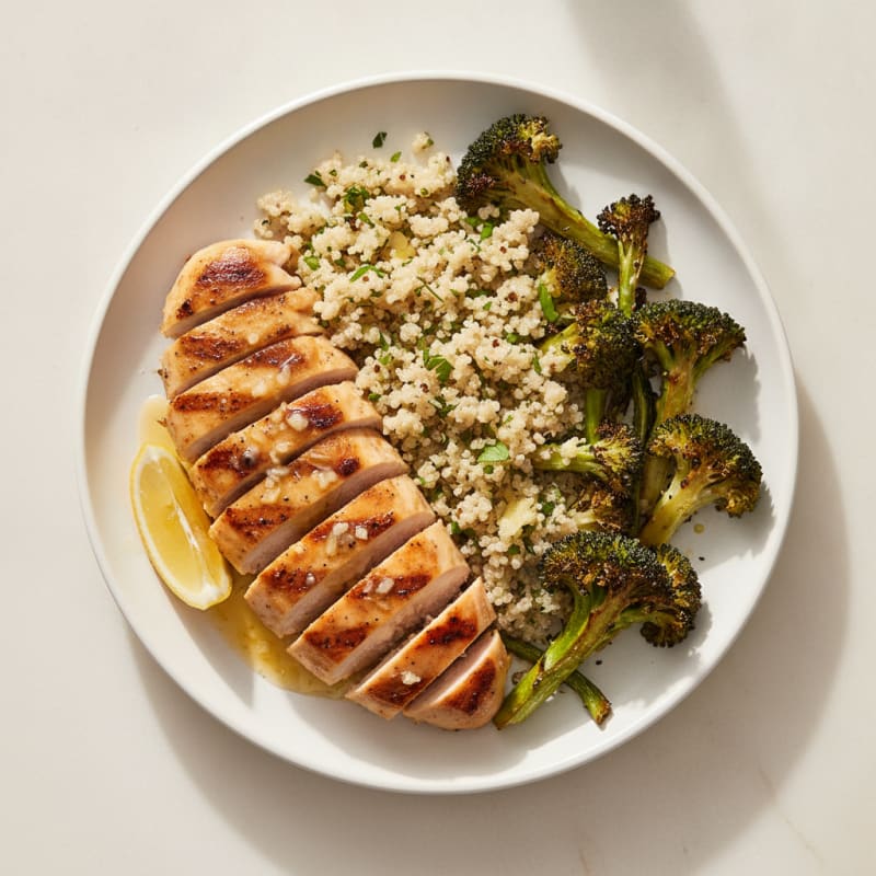 Grilled Lemon Garlic Chicken with Quinoa and Roasted Broccoli