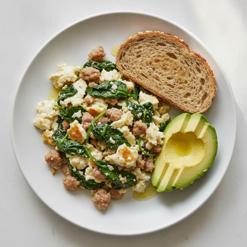 Egg White Scramble with Turkey Sausage and Spinach