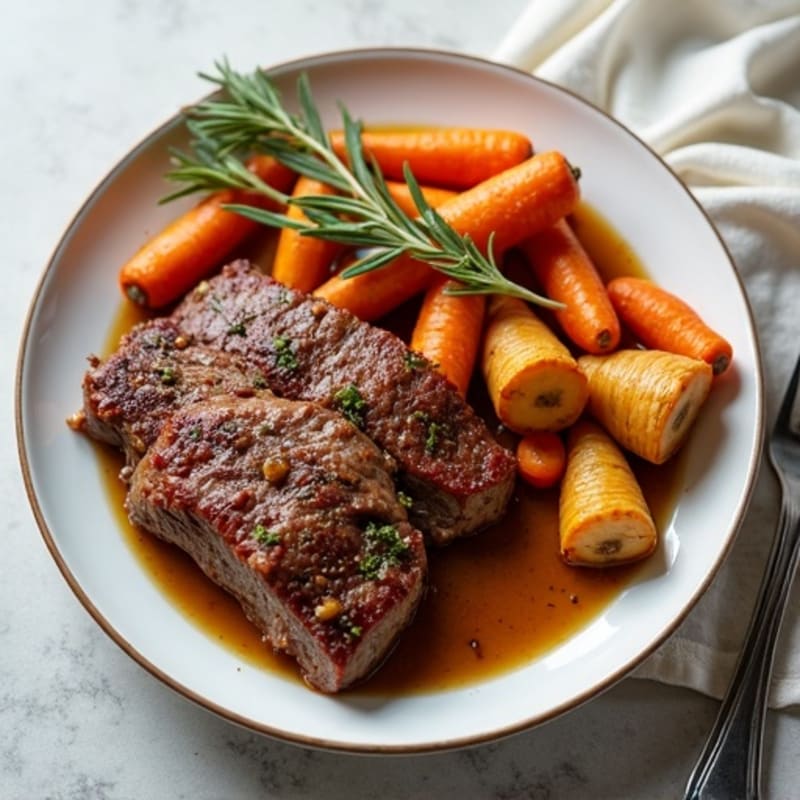 Tender Herb-Rubbed Brisket with Roasted Root Vegetables