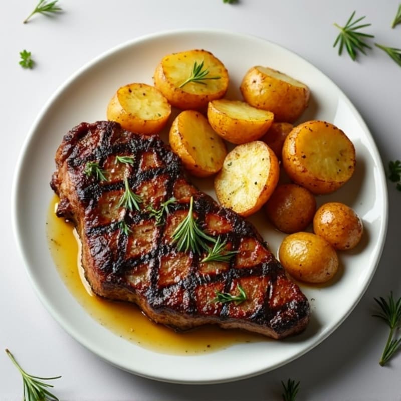 Garlic Herb Pan-Seared Steak with Crispy Roasted Potatoes