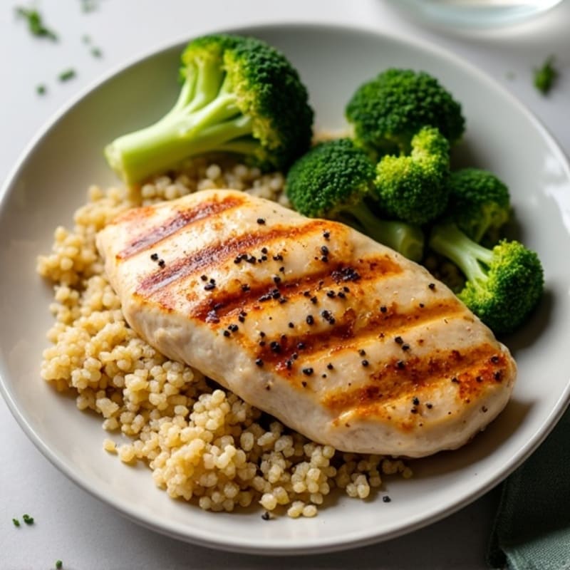 Grilled Chicken Breast with Quinoa and Roasted Broccoli
