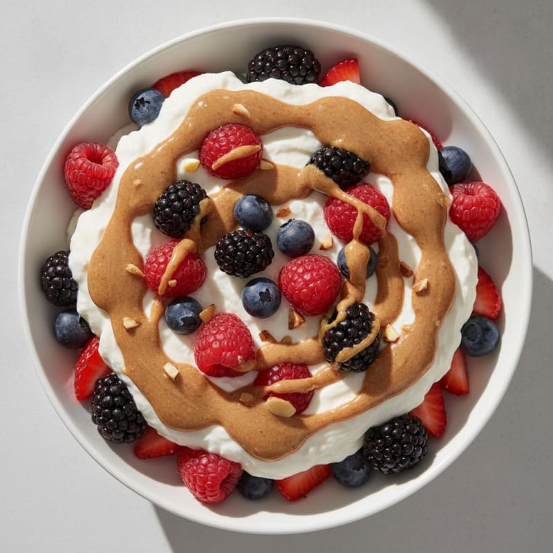 Greek Yogurt Protein Parfait with Mixed Berries and Almond Butter
