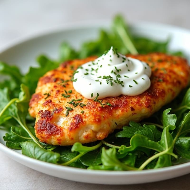 Tender Spiced Chicken with Creamy Garlic Sauce and Crisp Greens