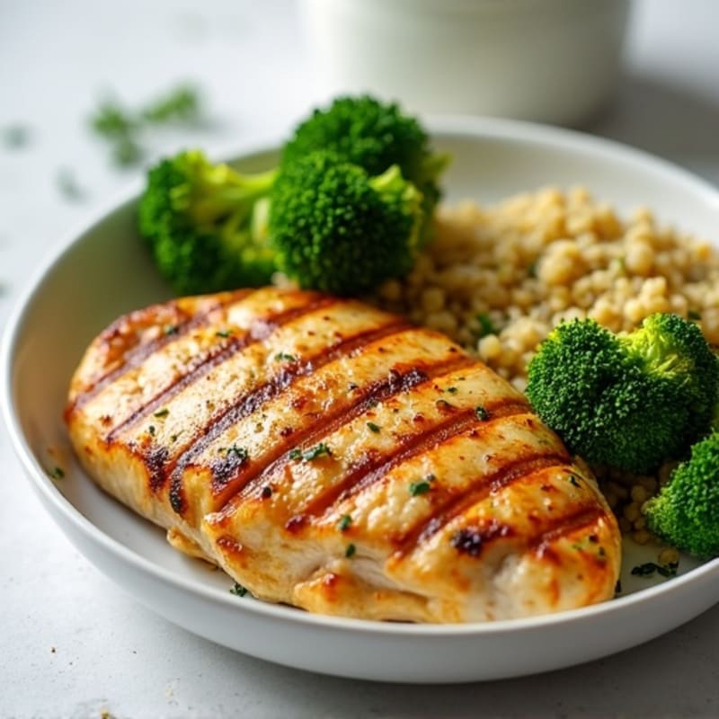Grilled Chicken Breast with Quinoa and Roasted Broccoli