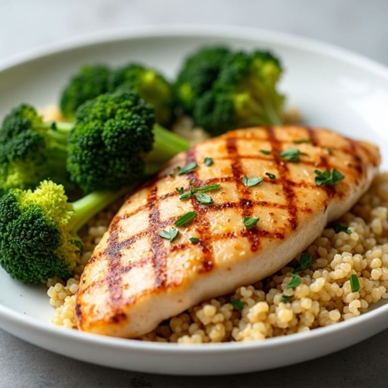 Grilled Chicken Breast with Quinoa and Roasted Broccoli