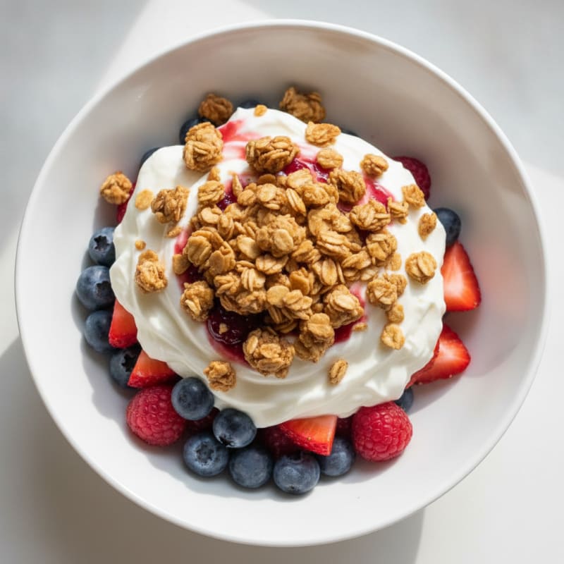 Creamy Greek Yogurt Parfait with Mixed Berries and Protein Granola