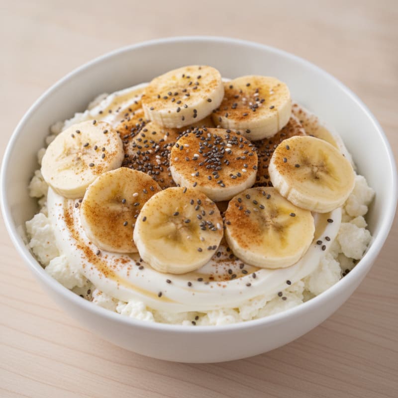 Greek Yoghurt Protein Parfait with Banana and Cottage Cheese