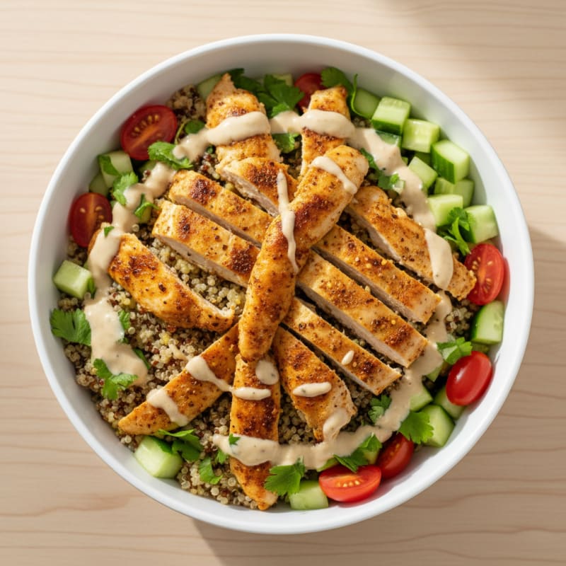 Crispy Lemon-Herb Chicken Shawarma Bowls