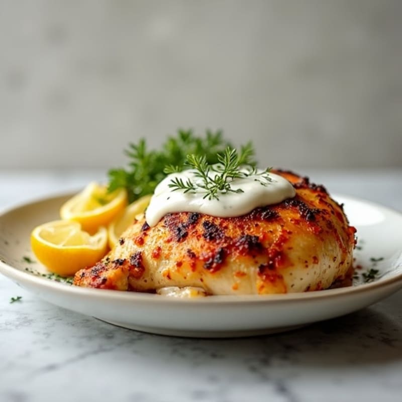 Roasted Spiced Chicken with Creamy Garlic Lemon Sauce