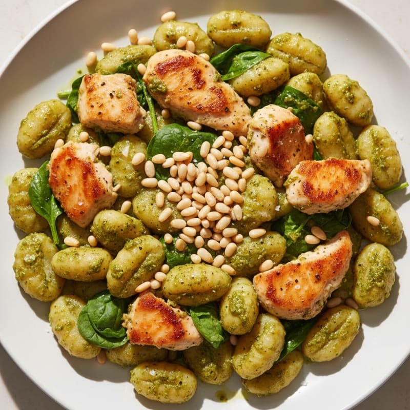 Creamy Pesto Gnocchi with Toasted Pine Nuts