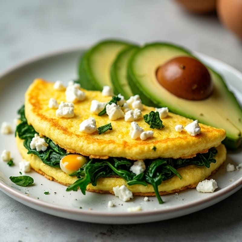 Fluffy Spinach Feta Omelette with Avocado