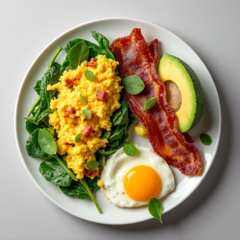 Egg White Scramble with Spinach, Turkey Bacon & Avocado