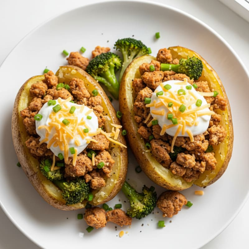 Loaded Savory Turkey and Broccoli Baked Potatoes