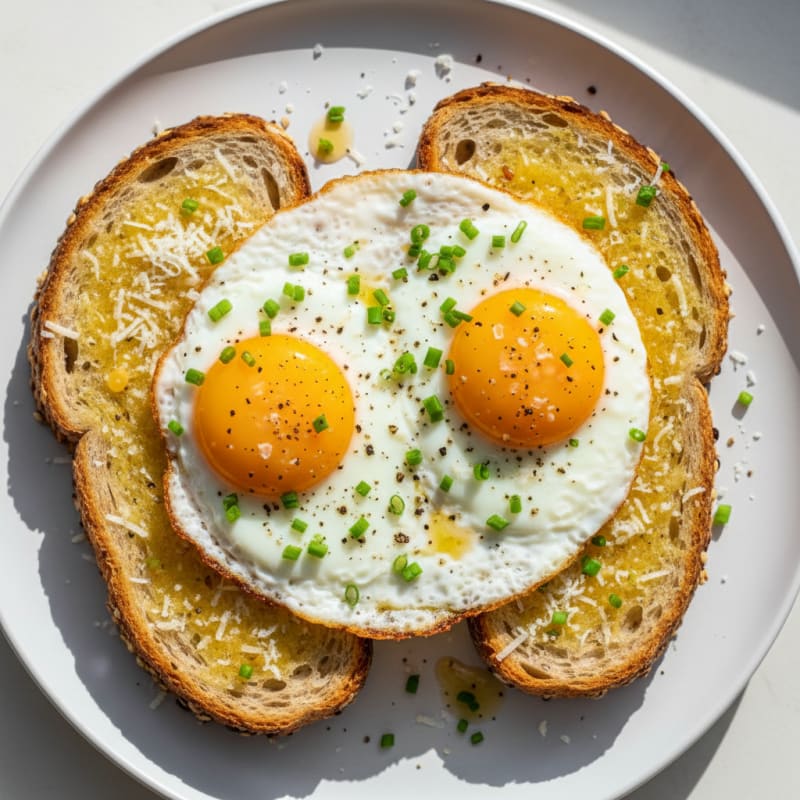 Pan-Fried Eggs with Garlic Toast